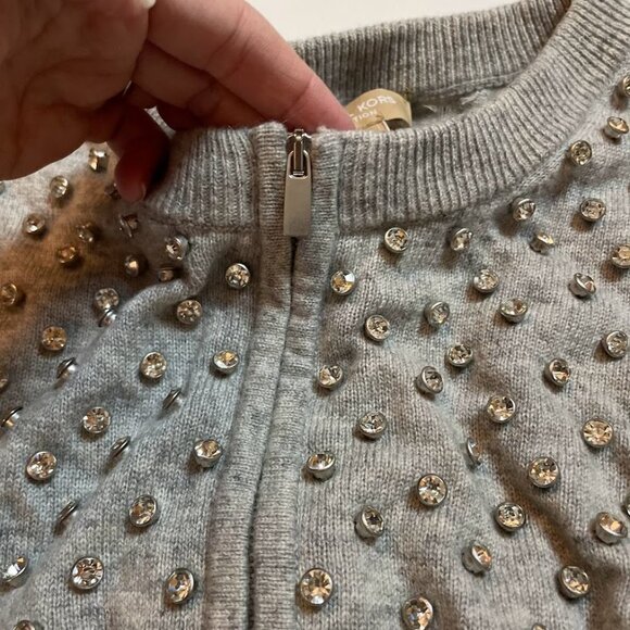 Micheal Kors Cashmere Sweater Cardigan Jacket Grey Studded - Picture 3 of 9